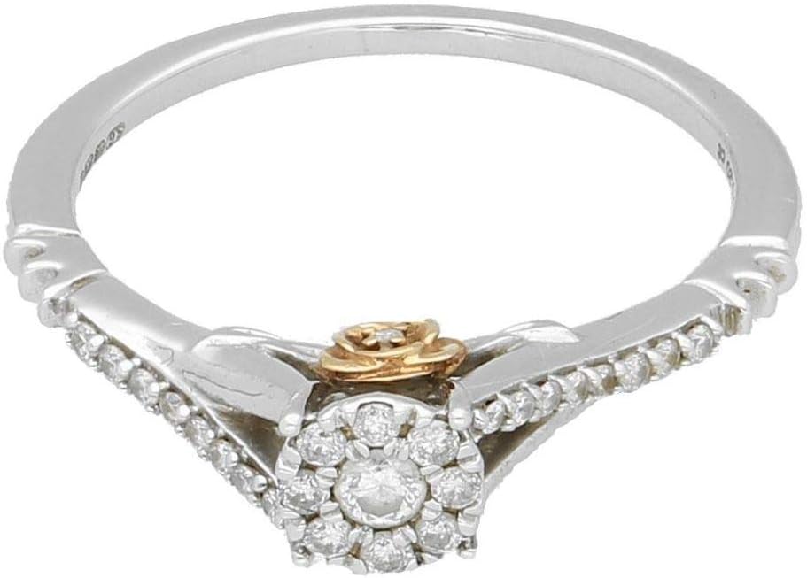 Womens Ring | 9Carat White & Rose Gold Enchanted Disney 0.20ct Belle Cluster Ring (Size N 1/2) | One of a Kind Jewellery