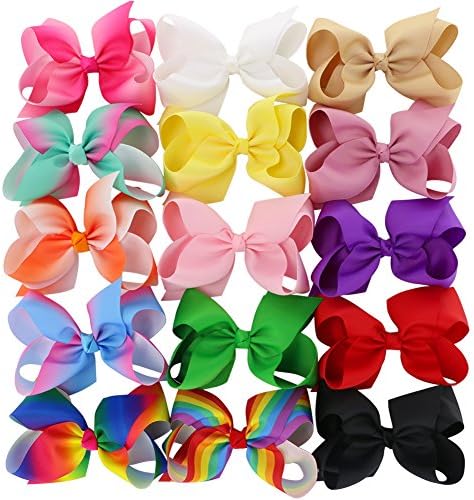 15Piece Big Grosgrain Ribbon Boutique Hair Bows Alligator Clips For Baby Girls Toddlers Teens Kids