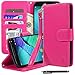 Moto X Pure Edition Case, Moto X Style Case, Style4U Premium PU Leather Stand Wallet Case with ID Credit Card / Cash Slots for Motorola Moto X Style / Pure Edition (2015 Release) + 1 Stylus [Hot Pink]