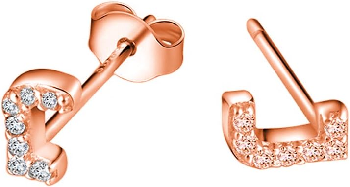 925 Sterling Silver Tiny Initial Earring Studs Rose Gold Plated Letter J