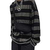 Chvity Womens Harajuku Long Sleeve Oversized T Shirts for Women Casual Crewneck Color Block Stripe Tops