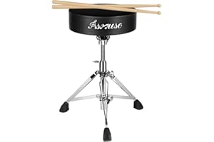 Asmuse Drum Throne Drum Stool Adjustable Height, Drum Seat with 5A Drumsticks, Universal Thick Padded Drummer Stool Swivel Drum Chair for Adults Kids Drummers