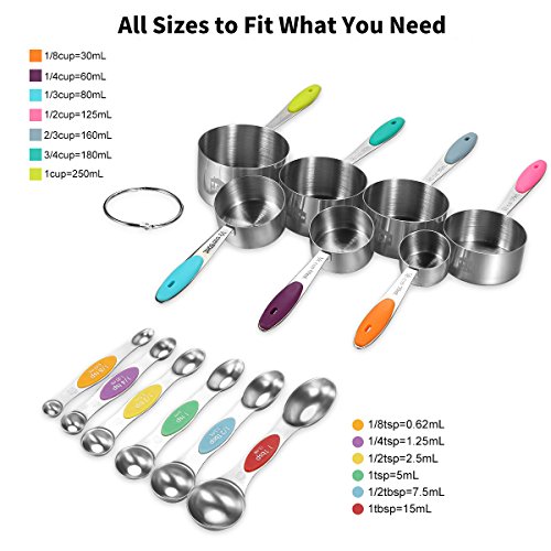 image for Measuring Cups Spoons Set - Wildone Stainless Steel Cups and Magnetic 