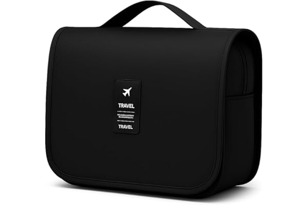 Bolsa Necessaire Maquiagem Cosméticos Feminina Viagem Com Divisória e Cabide para Pendurar Organizador de Maquiagem Muito Espaço para Maquiagem Shampoo Perfumes Higiene Pessoal (Preto)