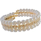 KIFEDSLJ Imitation Pearl Wrap Bracelet 1920s Gatsby Multilayer Crystals Pearl Wrist Bangle for Women Wedding Jewelry