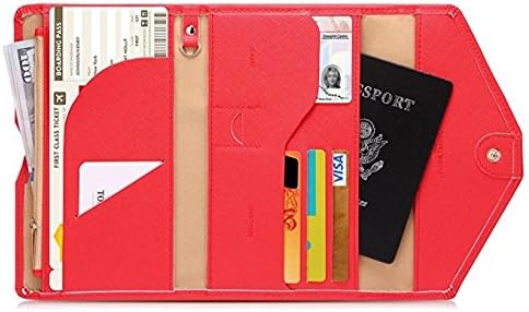 SkuBros Tri Folded Multipurpose RFID Blocking Passport Travel Fabric Wallet/Case/Cover/Holder/Document or Envelope Organizer/Zipper Available in 7 Amazing Colors (Red)