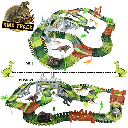 Dinosaurier Spielzeug ab 3 Jahre Rennbahn 216 Stück mit 8 Dinosaurier Figuren 1 Auto Spielzeug Kinderspielzeug ab 3 4 5 6 Jahre Junge Mädchen Geschenk – Bild 3