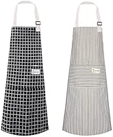 Polma Aprons, 2 Pack Cotton Linen Adjustable Bib Aprons with 2 Pockets Cooking Kitchen Aprons for Men Women