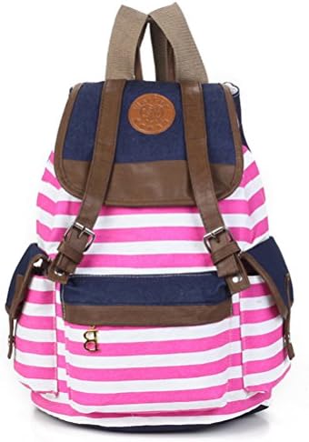 Pink Strip Korea Style Cute Backpacks For School Canvas Rucksack Travel Bag Book Bag Satchel