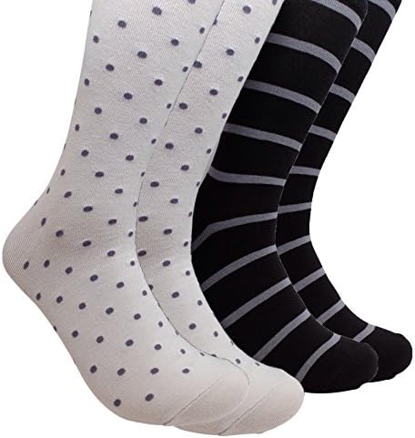 Sock Habit Men's Patterned Dress Socks Striped Polka Dot, 2 Pair, Black Grey