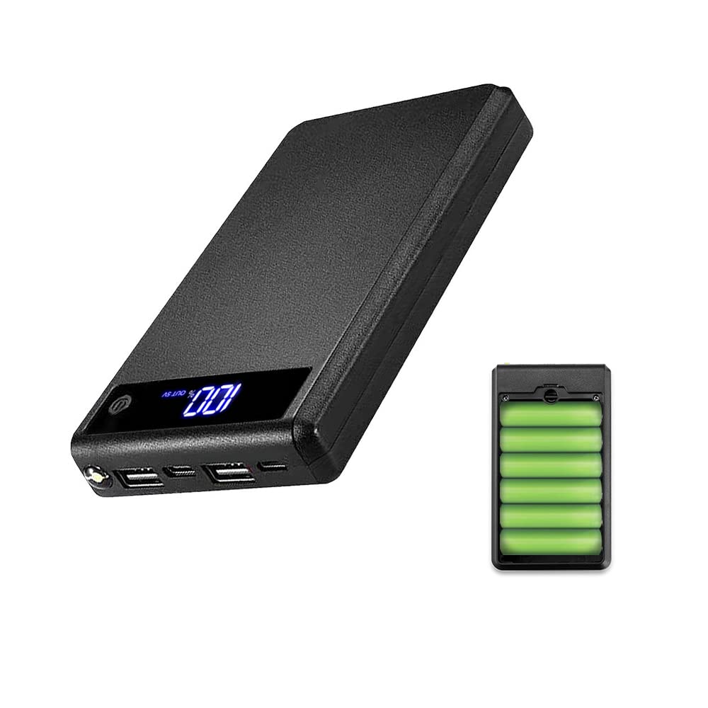 モバイルバッテリー 18650バッテリー LEDライト 1台3役 18650リチウム電池6本付き 12000mAh大容量 スマホ充電器 10W急速充電 2USBポート Type-C/Micro-B入力ポート 2台同時充電 LCD残量表示 バッテリー取り外し可能 携帯充電器 安全保護 PSE認証済 タブレット/ノートパソコン/iPad/iPhone/Android多機種対応 の商品画像