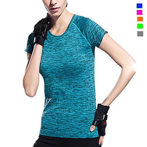 Activewear Shirt Women, Women Moisture Wicking Athletic T Shirts, Workout Sportwear Quik Dry, For Running Yoga, Color Blue Green Red Grey Orange, Size L M S