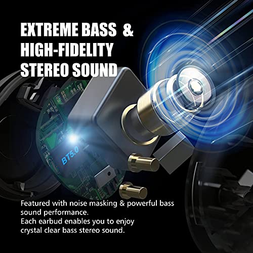 XTREMTEC True Wireless Earbuds, Bluetooth Earbuds Noise Cancelling Bluetooth Headphones for iPhone/Android Small Earbuds with Mic Waterproof Cordless in-Ear Earphones Deep Bass Sound Headsets (Black)