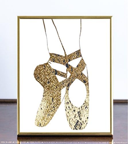 Framed Pointe Ballet Shoes Gold Foil Art Print 8 x 10 inches