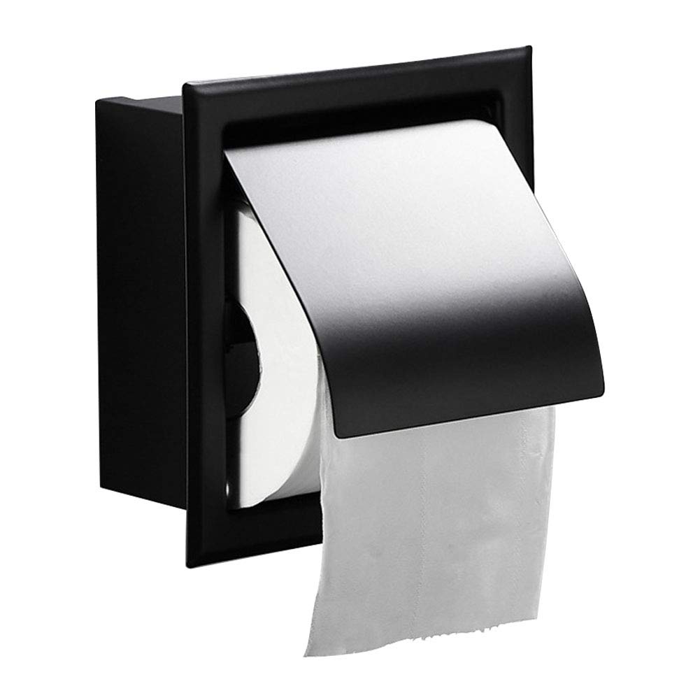 AmandaJ Matte Black Stainless Steel Toilet Paper Holder, Recessed, Wall Mount, for Bathroom