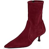 Coutgo Womens Low Kitten Heel Ankle Boots Pointed Toe Booties Side Zipper Fall Shoes