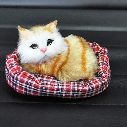 Car Ornament Plush Simulation Mini-nest Cat Decoration Kids Toy Cute Kitten Automobile Interior Dashboard Decor Accessories Gift (Light Brown)