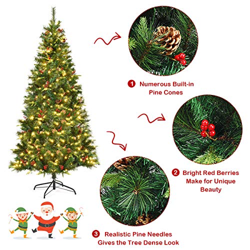 Goplus 7 ft Prelit Artificial Christmas Tree, Hinged Christmas Tree w