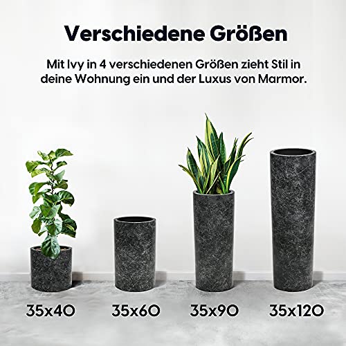 wuuhoo I Pflanzkübel Ivy in schwarzer Marmoroptik mit Pflanzeinsatz I Wetterfest für Innen und Außen I Pflanzsäule… – Bild 7