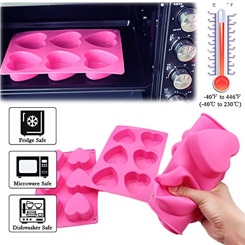 BAKER DEPOT 6 Holes Heart Shaped Silicone Mold For Chocolate Cake Jelly Pudding Handmade Soap Mould Candy Making Set of 2