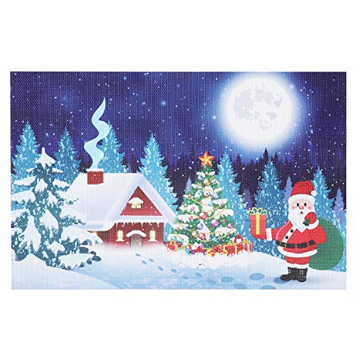 Homing Christmas Placemats for Dining Table Set of 6, Insulation Santa Claus and Gift Box Snowman Blue Landscape Xmas Tree Holiday Place Mats for Kitchen Decor, Washable Heat-Resistant, 12x18 Inch