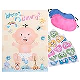 Reusable Baby Shower Games - Pin The Dummy on The Baby Game | 22'' x 34'', 48 Pacifier Stickers | Baby Shower Party Favors for Gender Neutral Boy or Girl