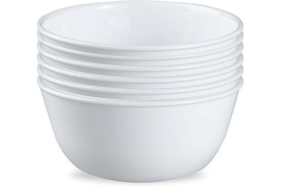 Corelle Vitrelle 28-oz Soup/Cereal Bowls Set of 6 Chip & Crack Resistant Dinnerware Bowls for Soup, Ramen, Cereal and More, Triple Layer Glass, Winter Frost White