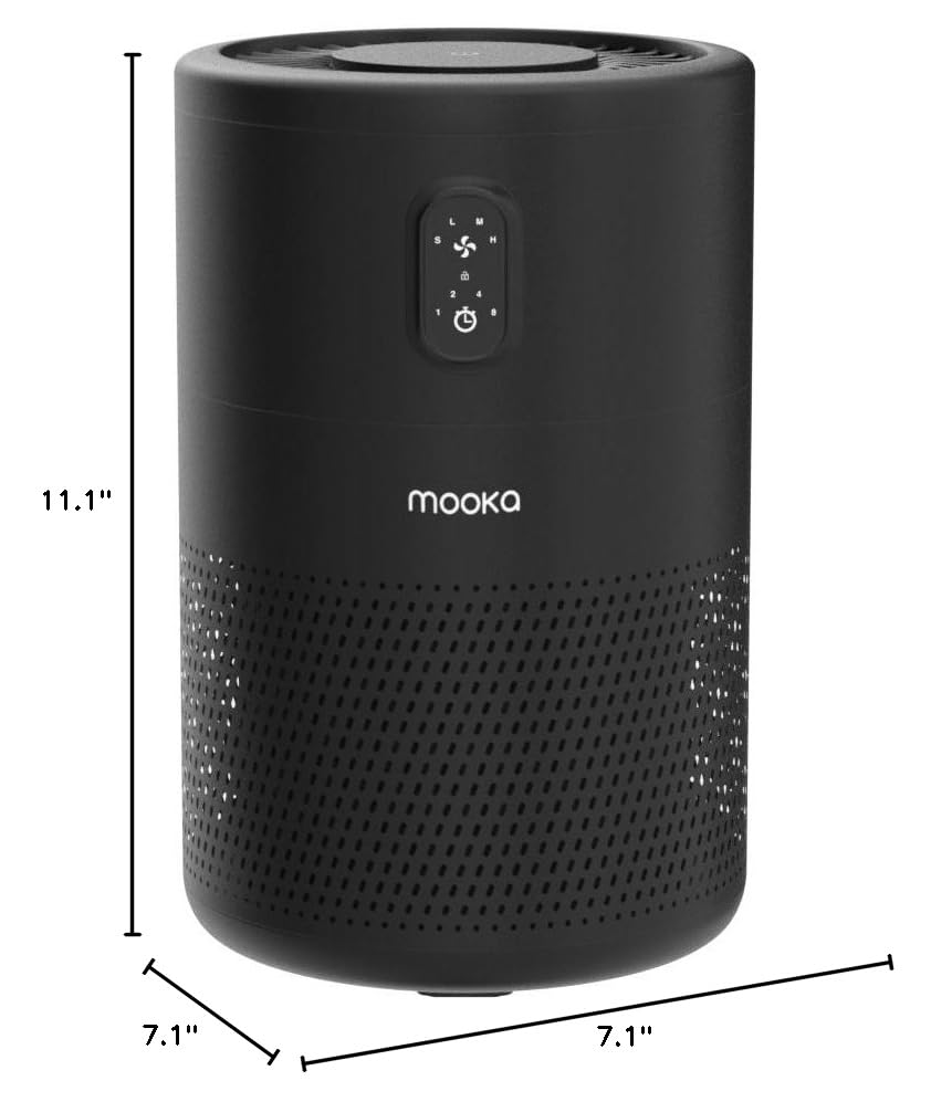 MOOKA Air Purifiers for Home Large Room up to 1076 ft², H13 True HEPA Air Filter Cleaner, Odor Eliminator, Remove Smoke Dust Pollen Pet Dander, Night Light(Available for California)-Black
