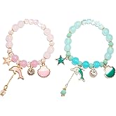 Yudisho 2 Pcs Dolphin Elastic Bracelet, Star Shell Bracelet, Pink Blue Crystal Bracelet