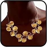 LUDKCCIR Chunky Gold Statement Choker Necklace for Women, 14k Gold Neckalce Boho Leaf Choker African Jewelry for Women Christmas Birthday Party Non Tarnish