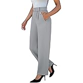keriffe Womens Stretchy Dress Pants 2 Pockets High Waist Pull On Office Slacks Casual Business Work Wide Leg Pants Trousers