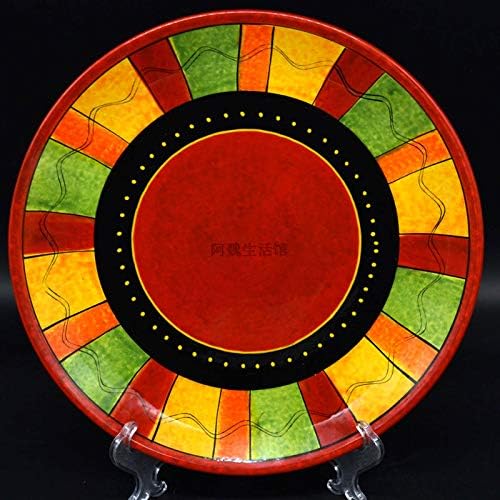 Plates, Ceramic Tableware, Steak Plates,European and American Dishes Bohemian Retro Ethnic Hand-Painted Ceramic Household Tableware Fruit Plate Decorative Dish Snack Dish Dish Plate, Red