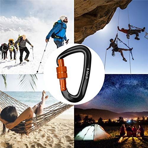 B-Mardi Locking Carabiner Clips,Certified 12KN (2697 lbs) Heavy Duty Caribeaners for Hammocks, Camping,Locking Dog Leash and Harness, Outdoor, Keychain etc