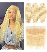 613 Blonde Deep Wave Bundles with Frontal 100% Brazilian Unprocessed Virgin Human Hair 3 Bundles ...