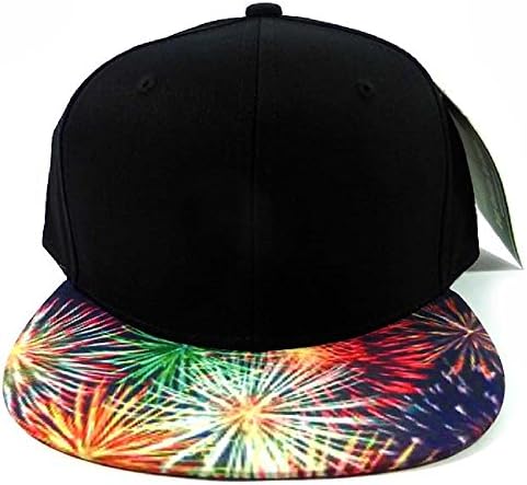 Fireworks Print Strapback Hat Cap Flat Bill Black 2 Tone [Apparel]