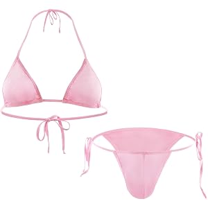 Egrodia Men's Halter Bikini Lingerie Set-Crossdressing Tie Side Pouch Panty Swimwear Sissy Nightwear-Pink