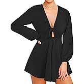 AGQT Women’s Sexy V Neck Self Tie Front Romper 2026 Summer Boho Short Jumpsuit Playsuit Outfit Mini Dress