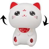 Jwthee Cute Good Luck Welcoming Cats, Plastic Lucky Nodding Cat Bobble Head Nodding Cat Solar Lucky Noddings Cats Car Decoration for Home Office and Car (with Large Eyes)