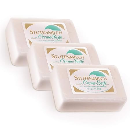Stutenmilch Creme Seife 3 x 100g mit ca. 50% Stutenmilch-Anteil Cremig und Sanft