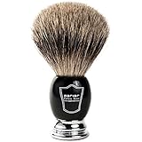 Parker Safety Razor Handmade Deluxe "Long Loft" 100% Pure Badger Shaving Brush with Black & Chrome Handle - Brush Stand Included