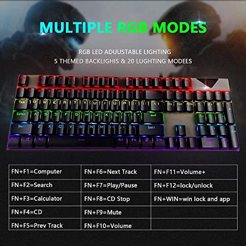 Jewaytec Mechanical Gaming Keyboard,USB Wired104 Keys RGB Rainbow Backlit Mechanical Gaming