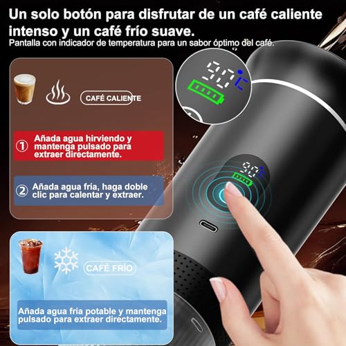Cafetera Espresso Portátil, Cafetera Eléctrica MINI, Máquina de Café de Mano con Infusión en Frío y Calentamiento 4-6 Minutos Auto, Máquina Espresso con Café Molido y Cápsulas NS, Fácil de Limpiar