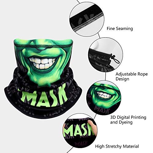 Skull Face Scarf Breathable Magic Neck Gaiter 3D Print Face Cover for Men/Women, Face-Green