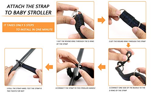 2018 Upgraded Design Baby Stroller Pram Safety Wrist Strap with Stroller Hook (Black with Blue) - Thumbnail 4
