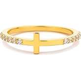 STORYJEWELLERY Cross Rings for Women, Purity Ring, Gold Plated Statement Rings for Women, Dainty Sideways Cross Ring, Christian Jewelry, Confirmation and Baptism Gifts, Religous Gifts