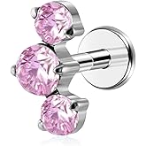 ENONTY 1pcs 16G G23 Titanium Threadless Labret Studs Push-in Colorful CZ Labret Cluster Tragus Helix Conch Lobe Rook Cartilage Push Back Sleeper Piercing Jewelry Earring Stud