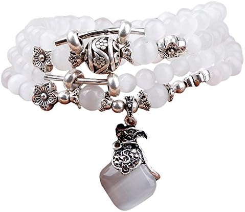 6mm Natural White Cat Eye Beads Buddhist Prayer Mala Meditation Necklace Bracelet (White Cat Eye 1)
