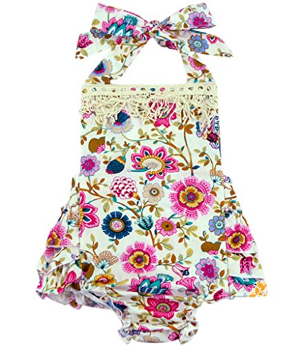 Carkoo White Rattan Flower Baby Girl Romper Dress Beach Wear(Medium,White)