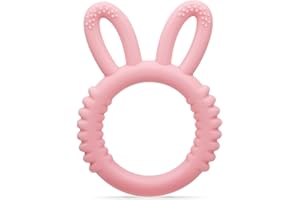 MISSLILI Silicone Babies Teethers Baby Teething Toys for Soothe Massage Sore Gums for 3-12 Months Infants, BPA Free, Easter Gifts for Boys and Girls, Ring Shape Rabbit Ear Design (Pink)