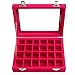 Pasutewel Earring Storage Case 24 Compartments Ring Velvet Display Case Box Earring Ring Organizer Velvet Jewelry Tray Cufflink Storage Showcase with Clear Glass Lid Hot Pink